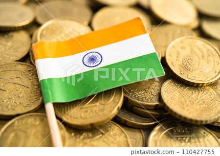 India flag on coins money, finance and accounting, banking concept. 110427755