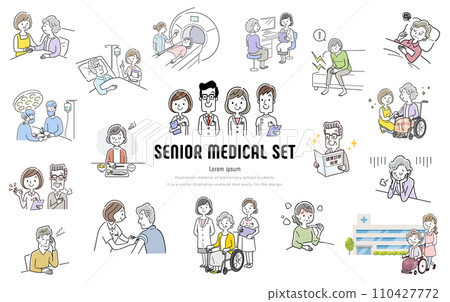 Vector illustration material: Vector illustration material: Medical-related senior person set 110427772