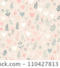 柔和的彩色心和花無縫圖案 110427813