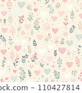 柔和的彩色心和花無縫圖案 110427814