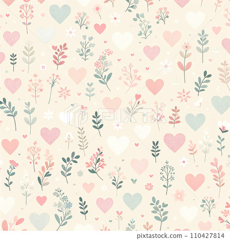 柔和的彩色心和花無縫圖案 柔和的彩色心和花無縫圖案 110427814