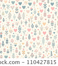 柔和的彩色心和花無縫圖案 110427815