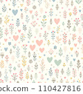 柔和的彩色心和花無縫圖案 110427816