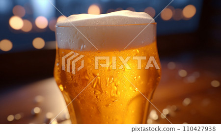 Delicious beer with golden sparkling bubbles Golden beer with bubble AI generated image 110427938
