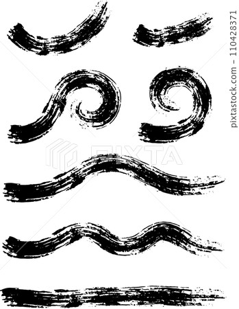 A set of wave-like brush strokes drawn with a brush 110428371