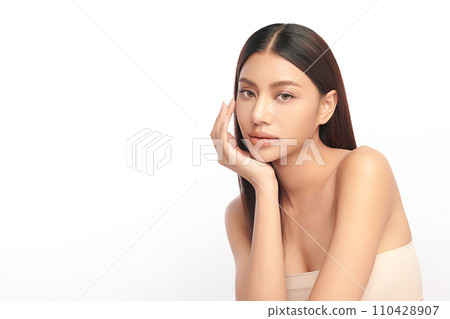 Beautiful young asian woman with clean fresh skin on white background, Face care, Facial treatment, Cosmetology, beauty and spa, Asian women portrait. 110428907