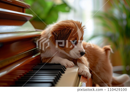 鋼琴上的一隻狗正在玩把戲 110429100