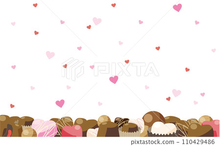 Frame with stacked chocolates and hearts 110429486