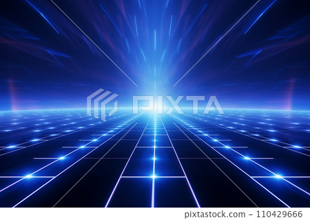 Perspective neon glow lighting grid line. by Generative AI 110429666