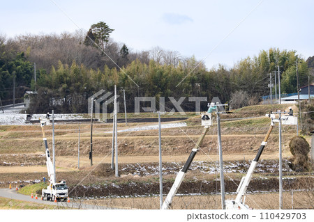 Outdoor electrical work, power transmission and distribution line work, under construction Outdoor electrical work, power transmission and distribution line work, under construction 110429703
