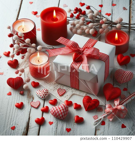 red heart on wooden background 110429907