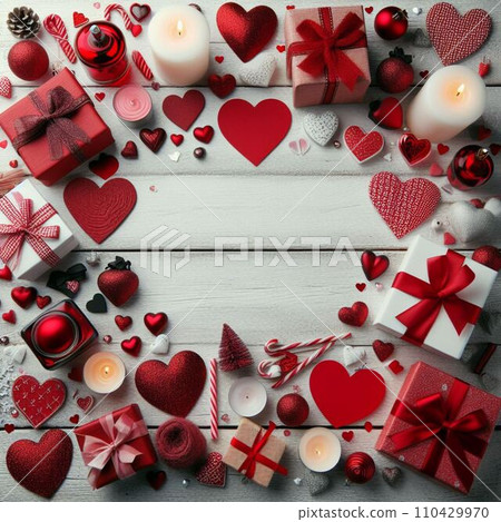 red heart on wooden background 110429970