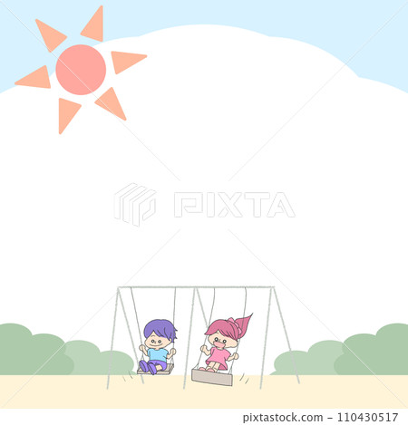 Illustration of a boy and girl playing on a swing [square] 110430517