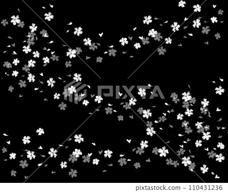 黑色背景上漂浮的櫻花花的水彩插圖 110431236