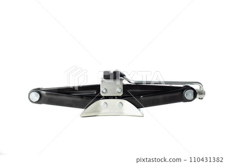 Metal universal diamond jack on a white background, isolate, close-up. 110431382