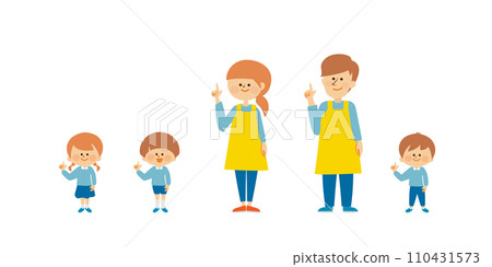 托兒所老師和孩子指點，臉部表情設定插圖素材 110431573