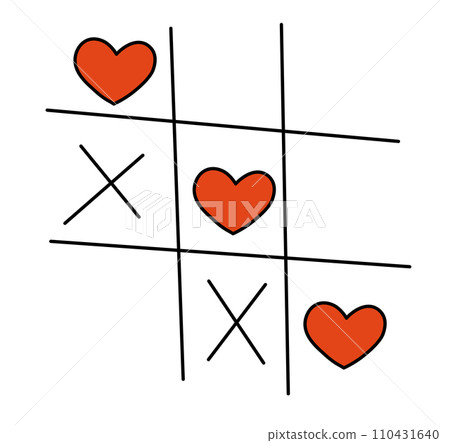 Tic-tac-toe game with hearts. Noughts and crosses. Valentine Day element. Vector flat illustration. 110431640