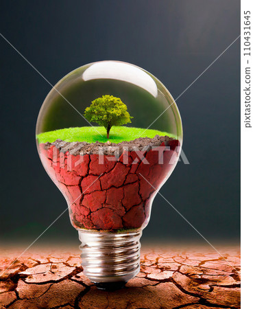 Light bulb imagining environmental destruction AI image AI generated image 110431645