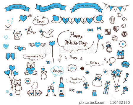 White day cute handwritten illustration set 110432130