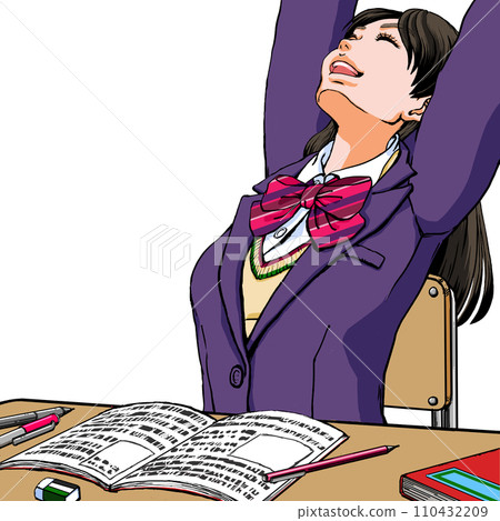 A high school girl who has finished studying for entrance exams and is feeling better_Blazer vest A high school girl who has finished studying for entrance exams and is feeling better_Blazer vest 110432209