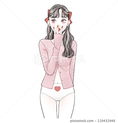 A woman wearing heart-print pants 110432948