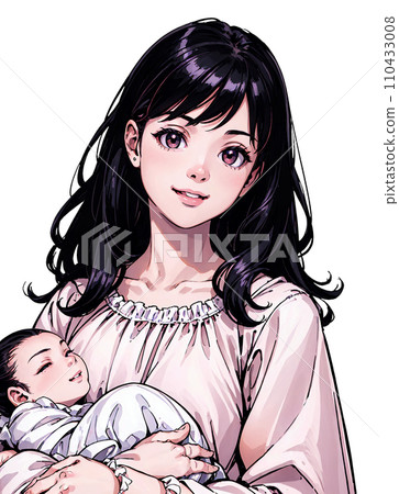 Illustration of a mother holding a baby Illustration of a mother holding a baby 110433008