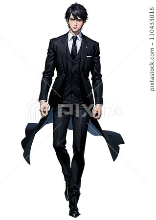 一位穿著西裝、表情嚴肅的商人的全身插圖 110433018