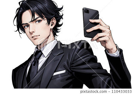 一個穿著西裝的男人拿著智慧型手機的插圖 110433033