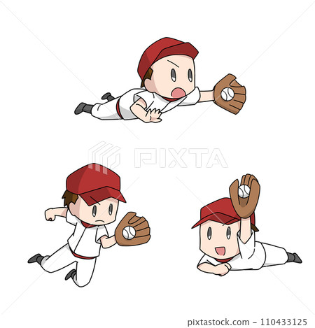 3 patterns of illustrations of baseball players making diving catches/boys 3 patterns of illustrations of baseball players making diving catches/boys 110433125