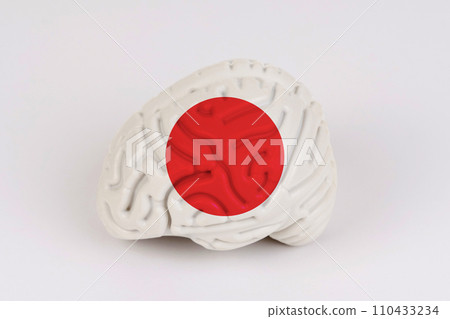 On a white background, a model of the brain with a picture of a flag - Japan 110433234