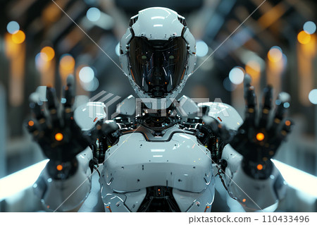 A futuristic robot giving a stop signal AI image 110433496