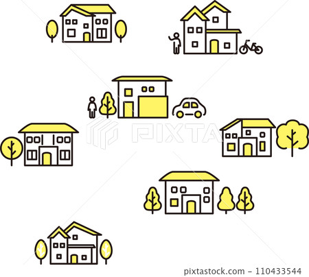 圖示象形圖排列房屋住宅店鋪建築簡約線條可愛插畫素材集 110433544