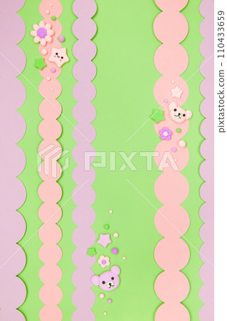 cute cartoon animals, flowers, stars pastel green kawaii banner background cute cartoon animals, flowers, stars pastel green kawaii banner background 110433659