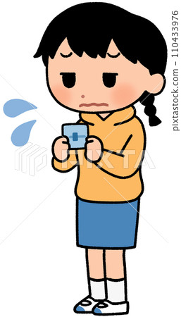 A girl shyly holding sanitary products 110433976