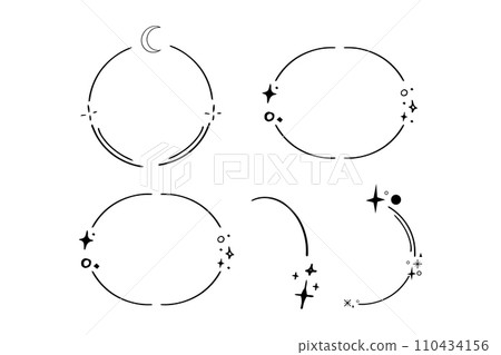 Set star sparkle silhouette celestial line frames abstract shape borders isolated on white background. Collection futuristic dividers hipster design elements 110434156