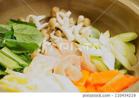 Ingredients for hotpot dishes in a clay pot1 Ingredients for hotpot dishes in a clay pot1 110434219