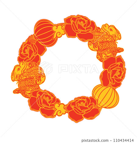 Chinese frame with dragon, wreath, vector. Chinese New Year. Greeting cards, covers, large banners, invitations, posters, decorations, mug stand. Chinese frame with dragon, wreath, vector. Chinese New Year. Greeting cards, covers, large banners, invitations, posters, decorations, mug stand. 110434414