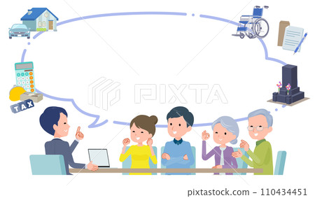 A business scene where you have a meeting with a married couple and their parents. Good impression. 110434451