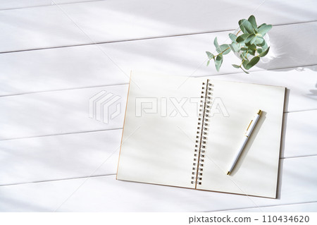 打開普通環形筆記本和原子筆-新生活的形象 110434620
