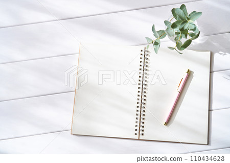 打開普通環形筆記本和原子筆-新生活的形象 110434628