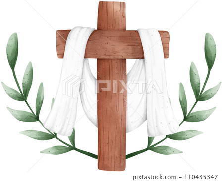 Jesus cross, Holy Week Catholic Tradition watercolor illustration 110435347