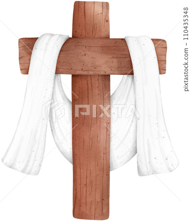 Jesus cross, Holy Week Catholic Tradition watercolor illustration 110435348