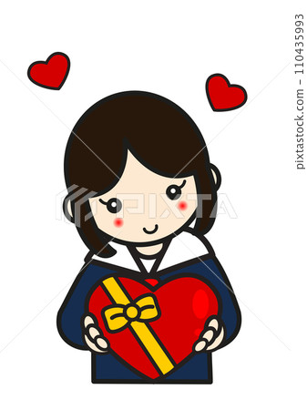 Female student with heart-shaped present Female student with heart-shaped present 110435993