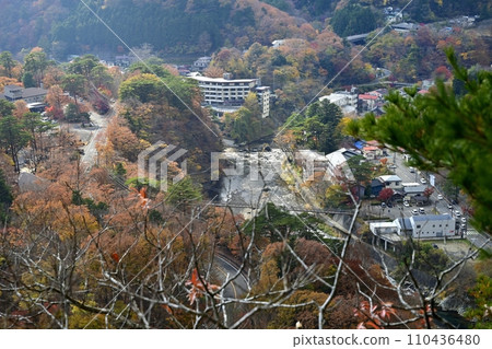 The hot spring town seen from the observation point at the top of Tengu Rock in Shiobara Valley The hot spring town seen from the observation point at the top of Tengu Rock in Shiobara Valley 110436480