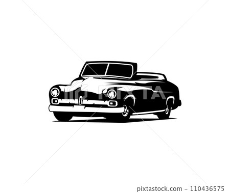 Silhouette of a 1949 Mercury coupe served on a white background appearing from the side. best for logo, badge, emblem, icon, sticker design. available in eps 10 110436575