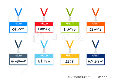 Colorful Name Tag Badges Vector Set for Personal Introduction or Identification Colorful Name Tag Badges Vector Set for Personal Introduction or Identification 110436599