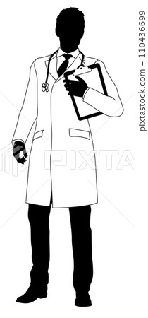 Doctor Man and Clipboard Medical Silhouette Person Doctor Man and Clipboard Medical Silhouette Person 110436699