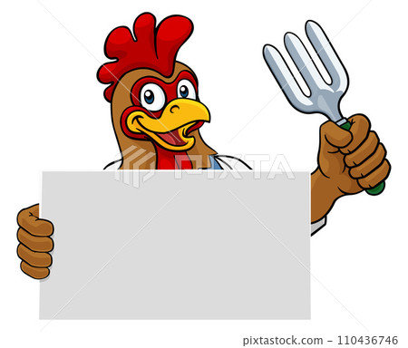 Gardener Chicken Rooster Cartoon Handyman Mascot 110436746