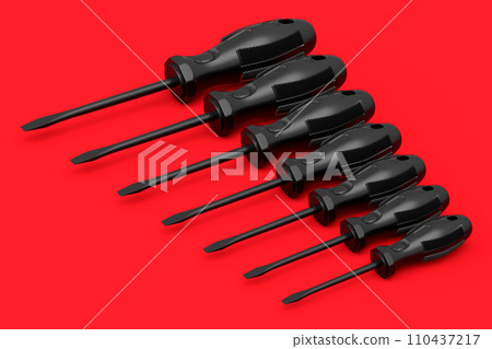 Set of black and monochrome screwdriver on red background 110437217