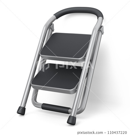 High folding ladder with steps for garden and repair work on white background. 110437220